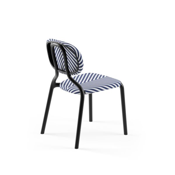 Bahçe Sandalyesi Siyah Gövde Mavi Beyaz Desenli Fileli