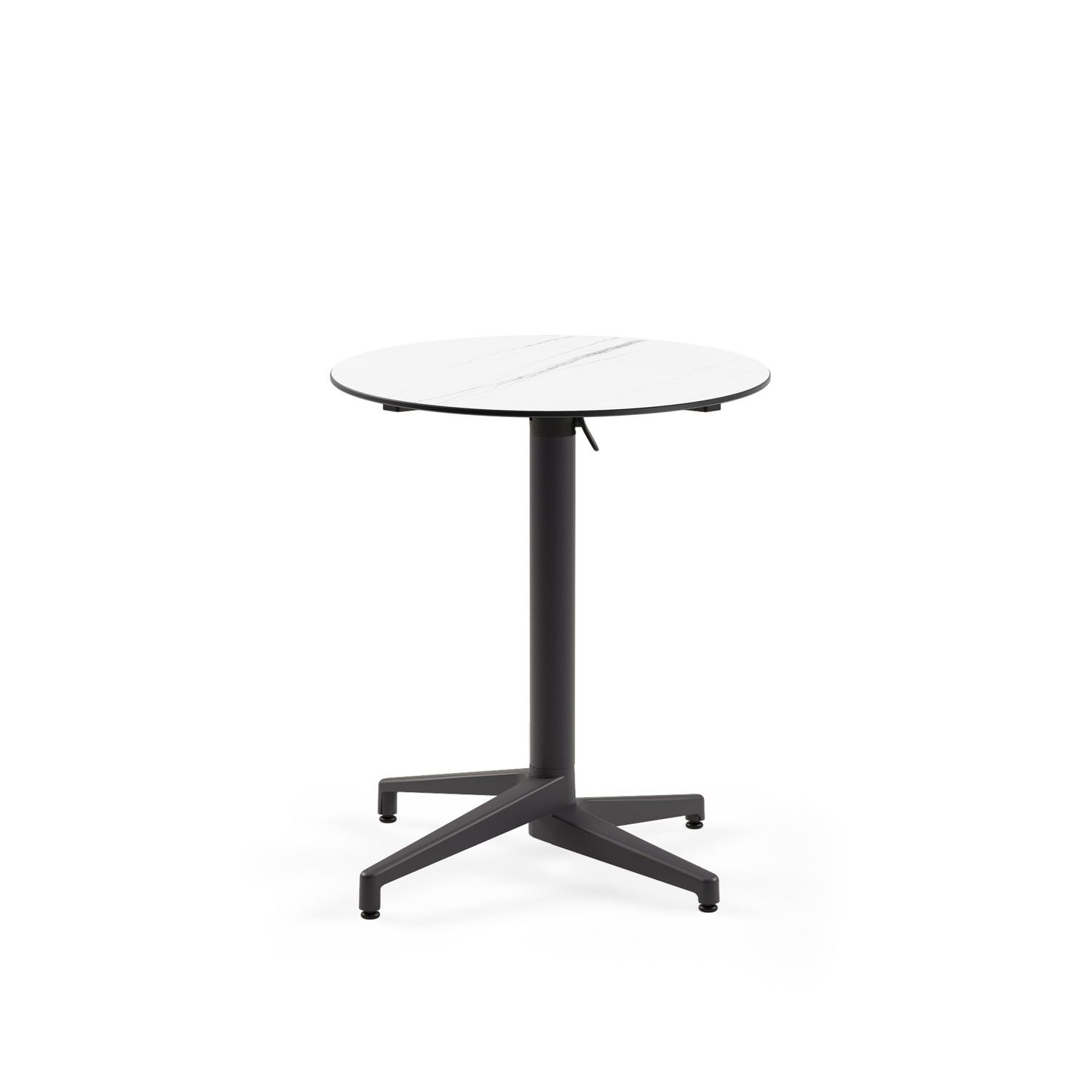 Compact Katlanır Cafe Masası - Beyaz Mermer Desenli, Paslanmaz, Dış Mekan ve İç Mekan Kullanıma Uygun, 70 cm Yuvarlak, Dayanıklı Bahçe Masası