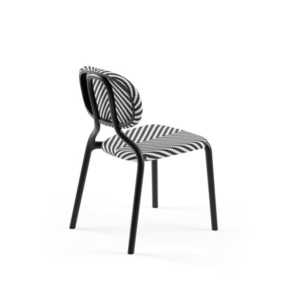 Bahçe Sandalyesi Siyah Gövde Siyah Beyaz Desenli Fileli