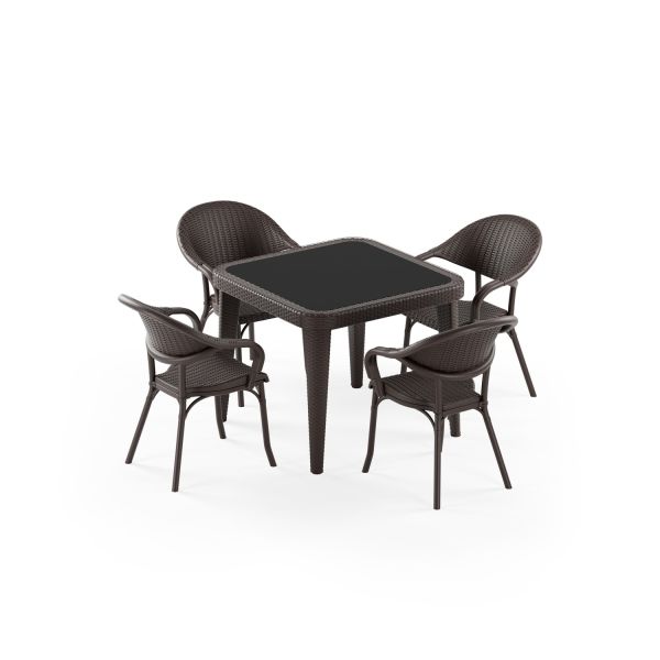Venge Dış Mekan Kare Masa Sandalye Takımı 4 Kişilik 90x90