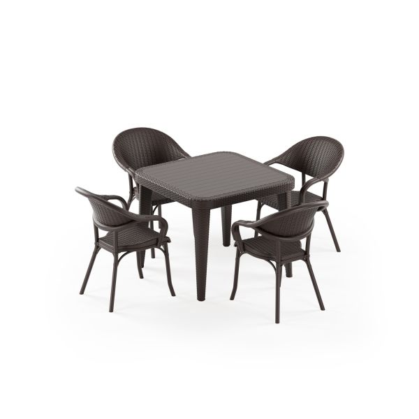 Venge Dış Mekan Kare Masa Sandalye Takımı 4 Kişilik 90x90