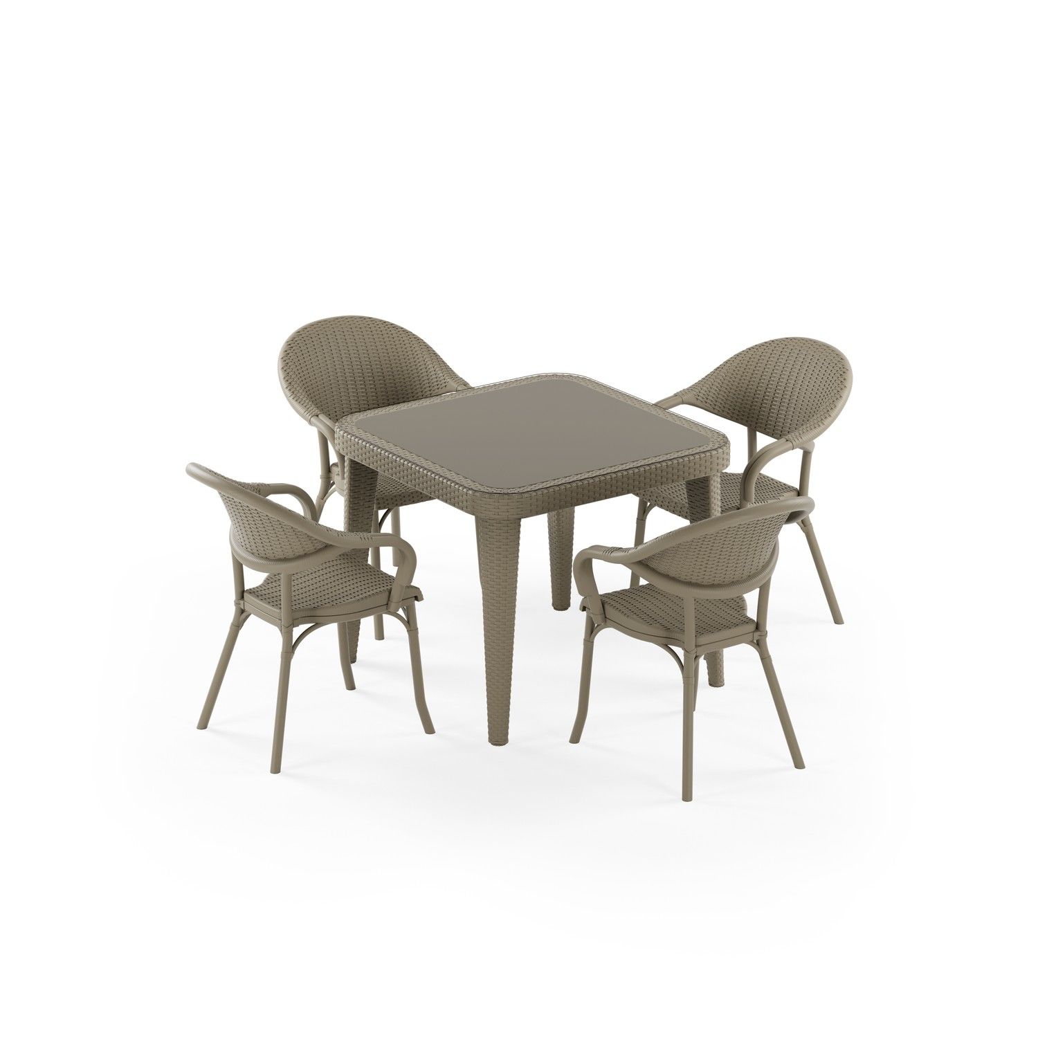 Vizon Dış Mekan Kare Masa Sandalye Takımı 4 Kişilik 90x90