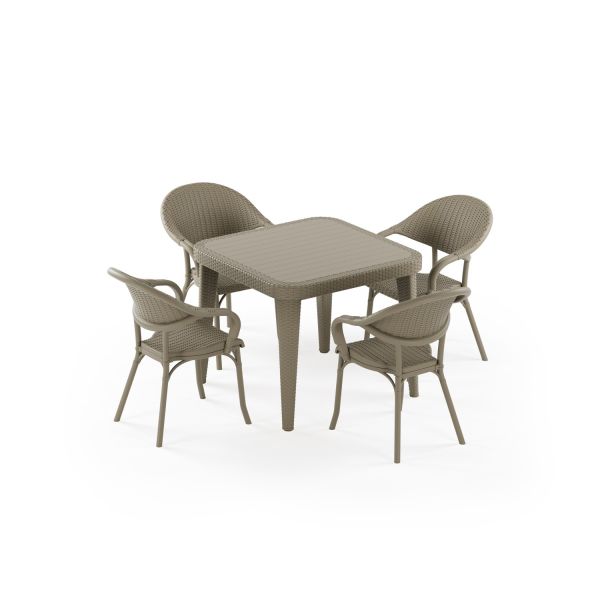 Vizon Dış Mekan Kare Masa Sandalye Takımı 4 Kişilik 90x90