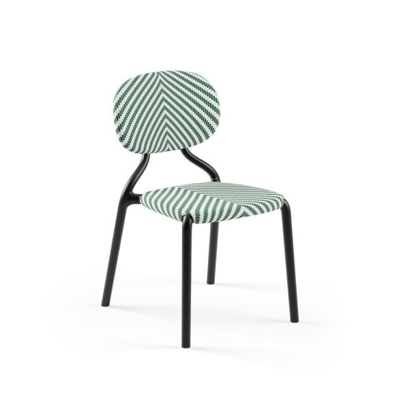 Bahçe Sandalyesi Siyah Gövde Yeşil Beyaz Desenli Fileli