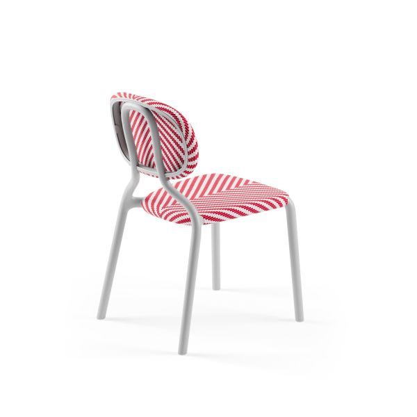 Bahçe Sandalyesi Soğuk Gri Gövde Kırmızı Beyaz Desenli