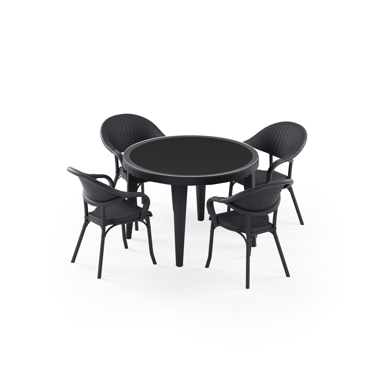 Antrasit Yuvarlak Bahçe Masa Sandalye Takımı 4 Kişilik 110