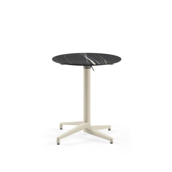 Paslanmaz Compact Katlanır Bej Bahçe Masası – 70 cm Yuvarlak Siyah Mermer Desenli, Dış Mekan Cafe ve Balkon Masası