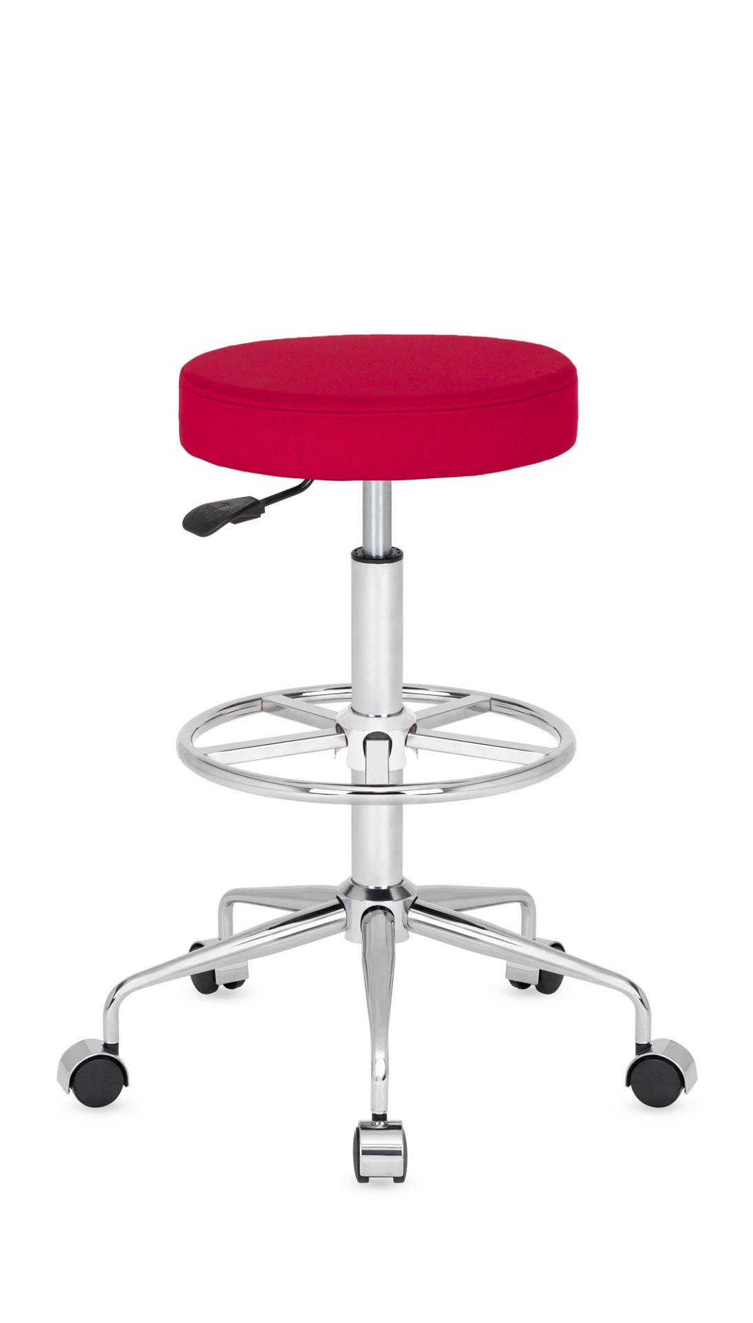 Tekerlekli Kırmızı Yüksek Bar Taburesi Ayarlanabilir Silinebilir Şık ve Ergonomik