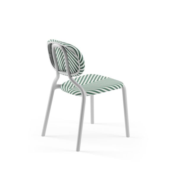 Bahçe Sandalyesi Soğuk Gri Gövde Yeşil Beyaz Desenli Fileli
