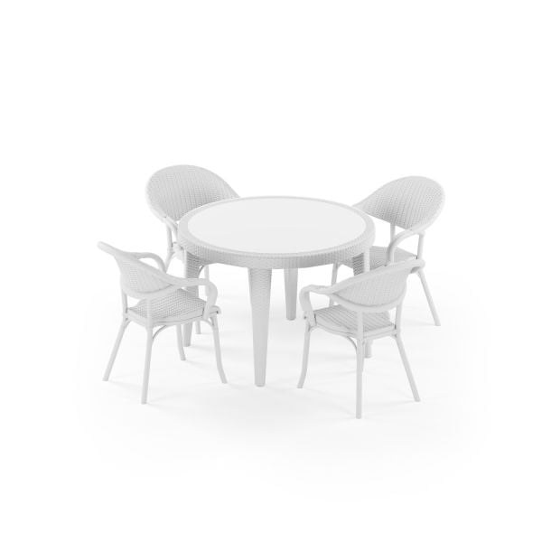 Beyaz Yuvarlak Bahçe Masa Sandalye Takımı 4 Kişilik 110 cm