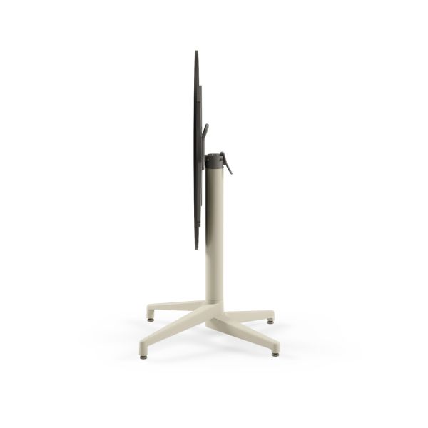 Compact Katlanır Paslanmaz Bahçe Masası - 70 cm Yuvarlak Beyaz Laminat Üst, Bej Renk Ayak, Dış Mekan İçin Dayanıklı ve Kolay Temizlenebilir Masa