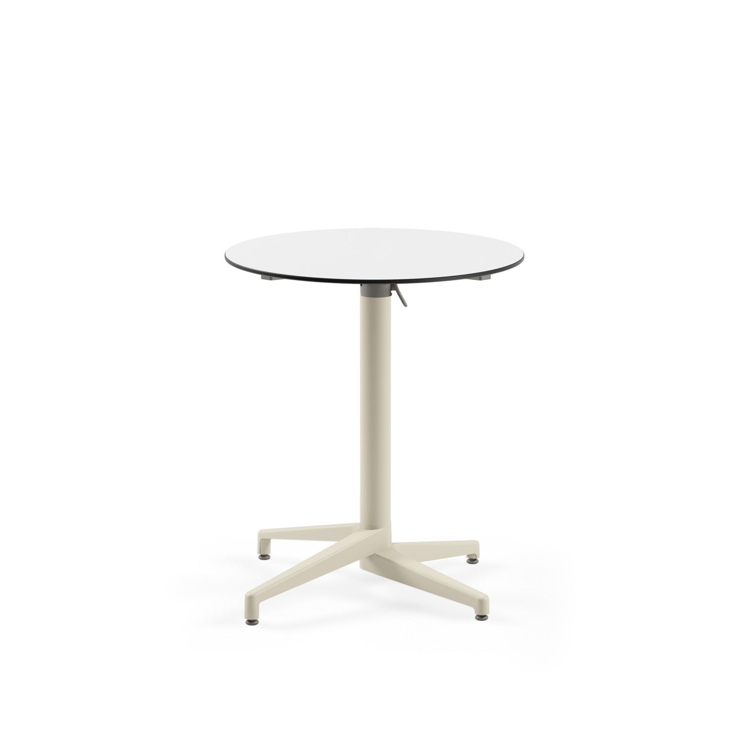 Compact Katlanır Paslanmaz Bahçe Masası - 70 cm Yuvarlak Beyaz Laminat Üst, Bej Renk Ayak, Dış Mekan İçin Dayanıklı ve Kolay Temizlenebilir Masa