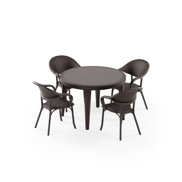 Venge 4 Kişilik Yuvarlak Bahçe Masa Sandalye Takımı 110 cm