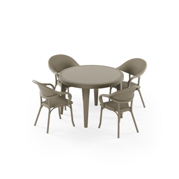 Vizon 4 Kişilik Yuvarlak Bahçe Masa Sandalye Takımı 110 cm