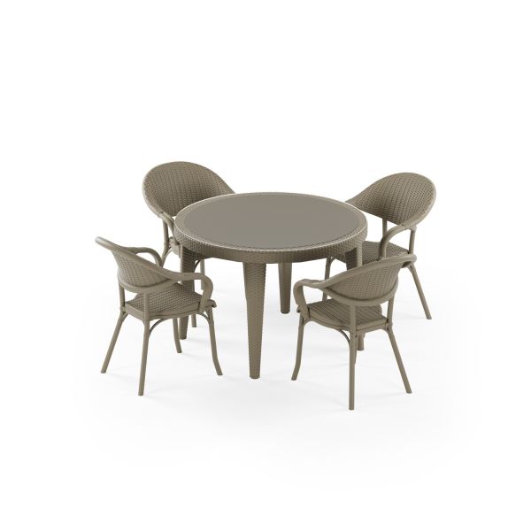 Vizon 4 Kişilik Yuvarlak Bahçe Masa Sandalye Takımı 110 cm