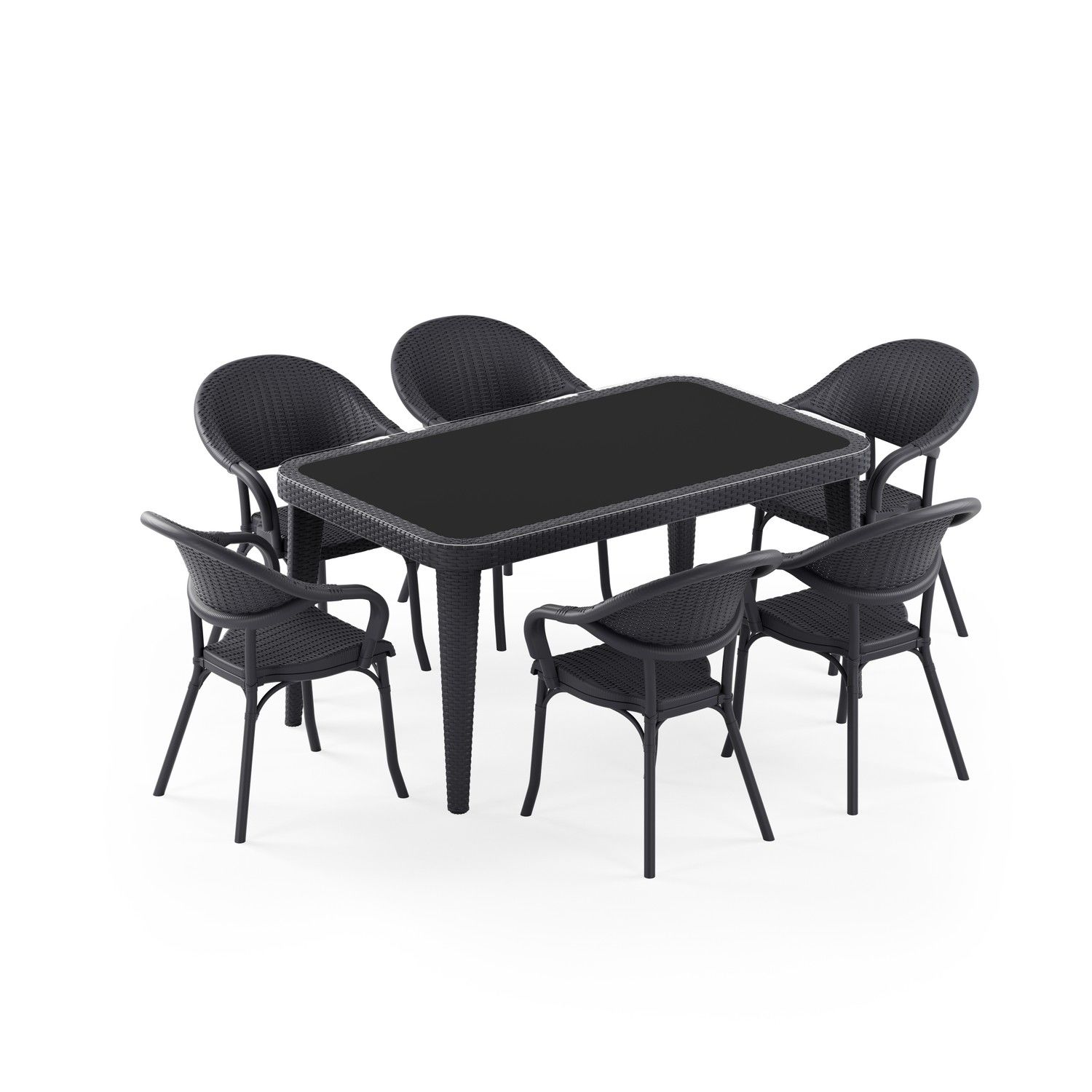 Antrasit 6 Kişilik Dikdörtgen Bahçe Masa Sandalye Takımı