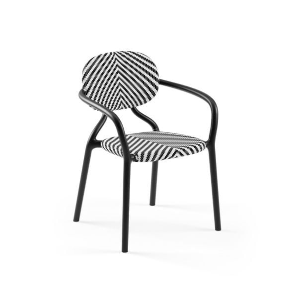 Kollu Bahçe Sandalyesi Siyah Gövde Siyah Beyaz Fileli