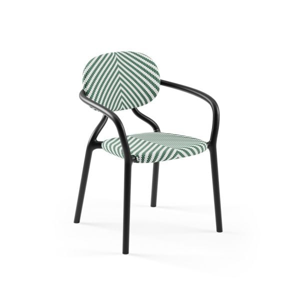 Kollu Bahçe Sandalyesi Siyah Gövde Yeşil Beyaz Fileli