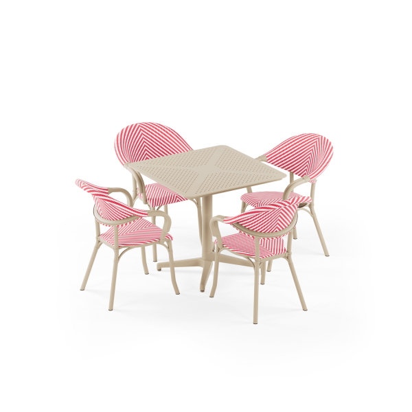 Bej 4 Kişilik Katlanır Bahçe Masa Sandalye Seti 80x80.cm