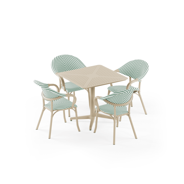 Bej Katlanır Bahçe Masa Sandalye Seti 4 Kişilik 80x80 cm