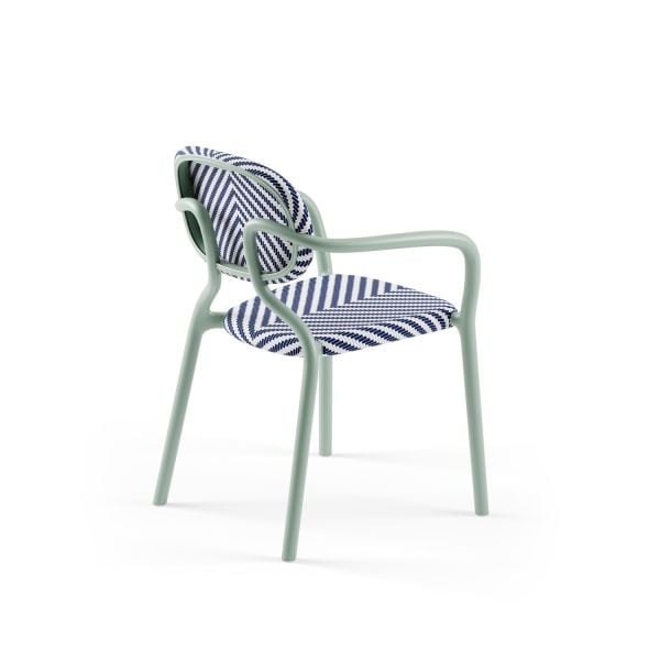 Nil Yeşili Mavi Beyaz Desenli Fileli Kollu Bahçe Sandalyesi