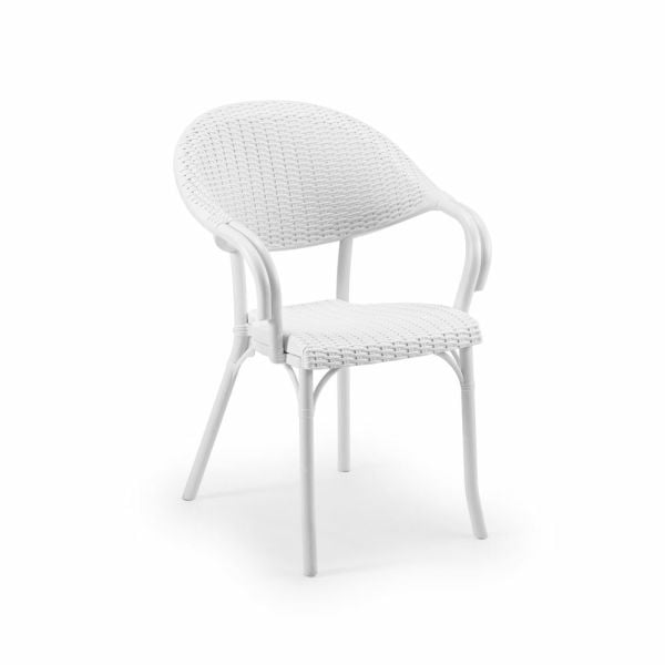 Enjeksiyon Rattan Plastik Beyaz Dış Mekan Bahçe Sandalyesi