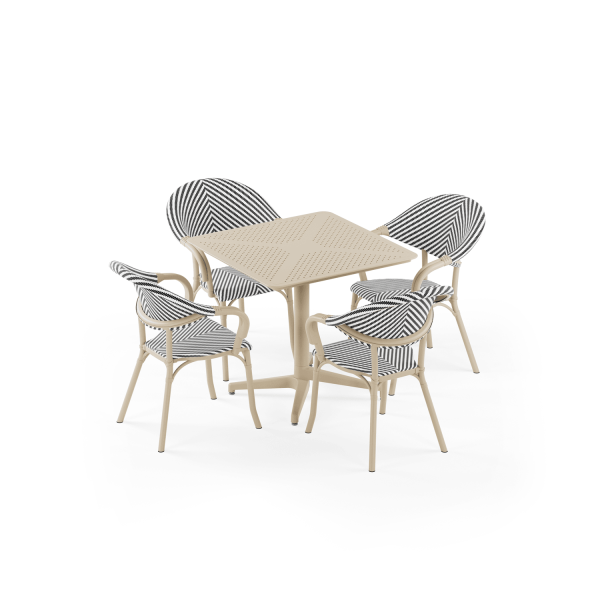 Bej 4 Kişilik Katlanabilir Bahçe Masa Sandalye Seti 80x80