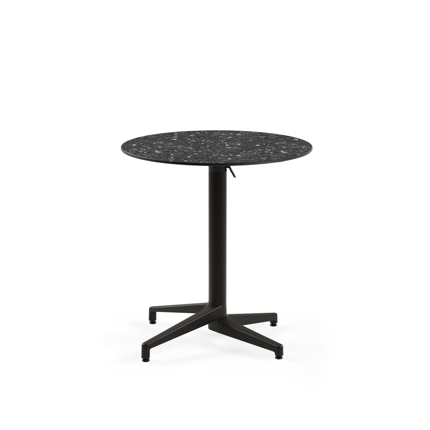 Compact Katlanır Paslanmaz Masa - 70 cm Çap, Siyah Ayaklı, Terrazzo Mermer Desenli, Dış Mekan Bahçe, Havuz Kenarı, Balkon, Teras, Mutfak ve Restoran İçin Dayanıklı ve Şık Masa