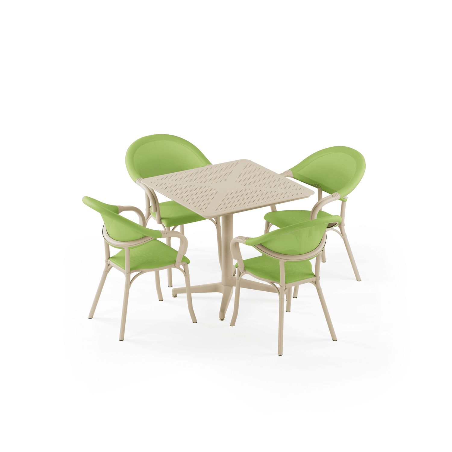 Bej Yeşil 4 Kişilik Katlanır Bahçe Masa Sandalye Seti 80x80