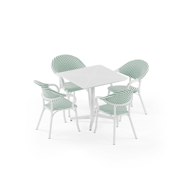 Beyaz Yeşil Katlanır Bahçe Masa Sandalye Takımı 4 Kişilik