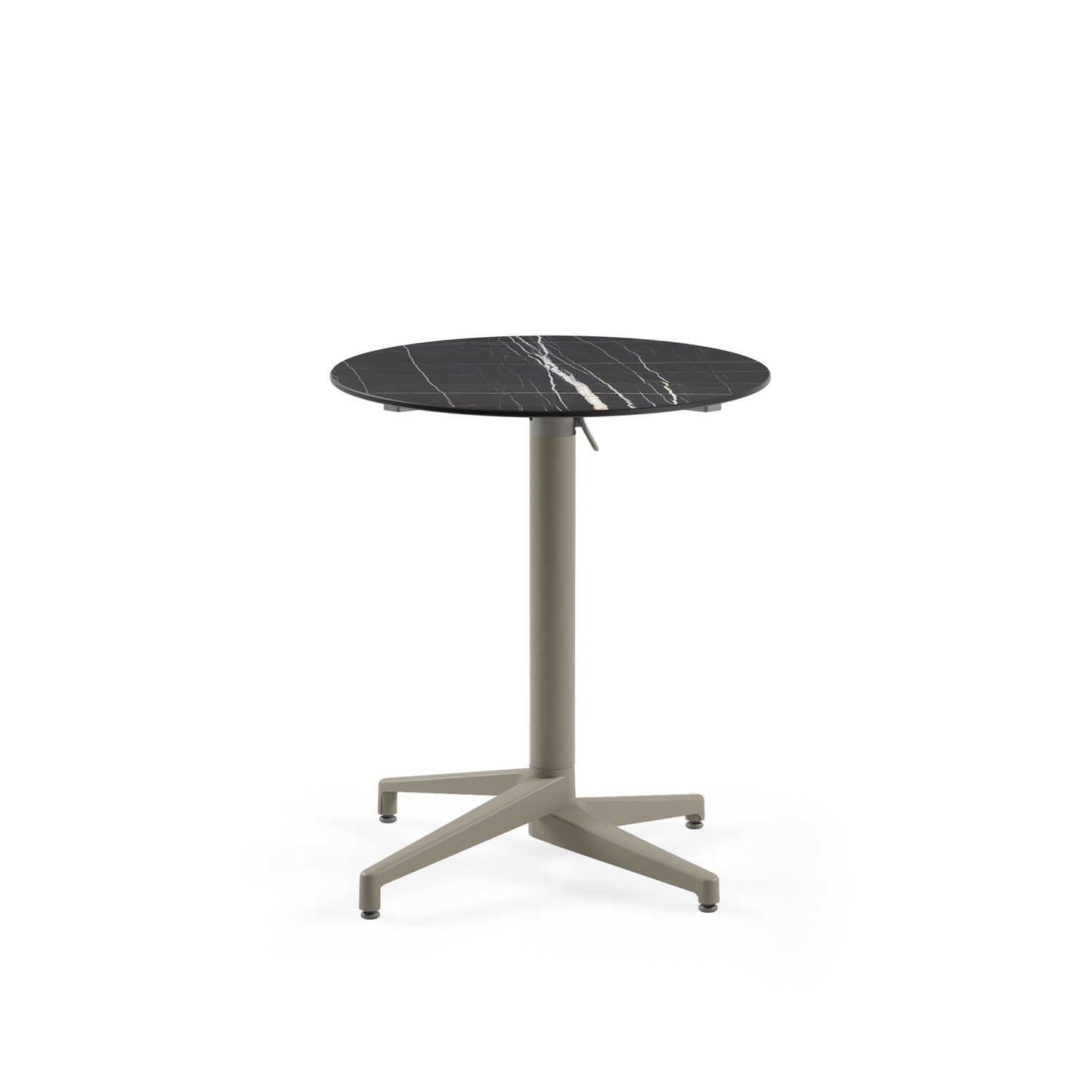 Compact Paslanmaz Katlanır Balkon Masası - 70 cm Çap, Vizon Renk Ayaklı, Siyah Mermer Desenli, Dayanıklı ve Şık, Dış Mekan Bahçe, Restoran, Teras Kullanımı İçin İdeal