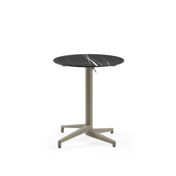 Compact Paslanmaz Katlanır Balkon Masası - 70 cm Çap, Vizon Renk Ayaklı, Siyah Mermer Desenli, Dayanıklı ve Şık, Dış Mekan Bahçe, Restoran, Teras Kullanımı İçin İdeal