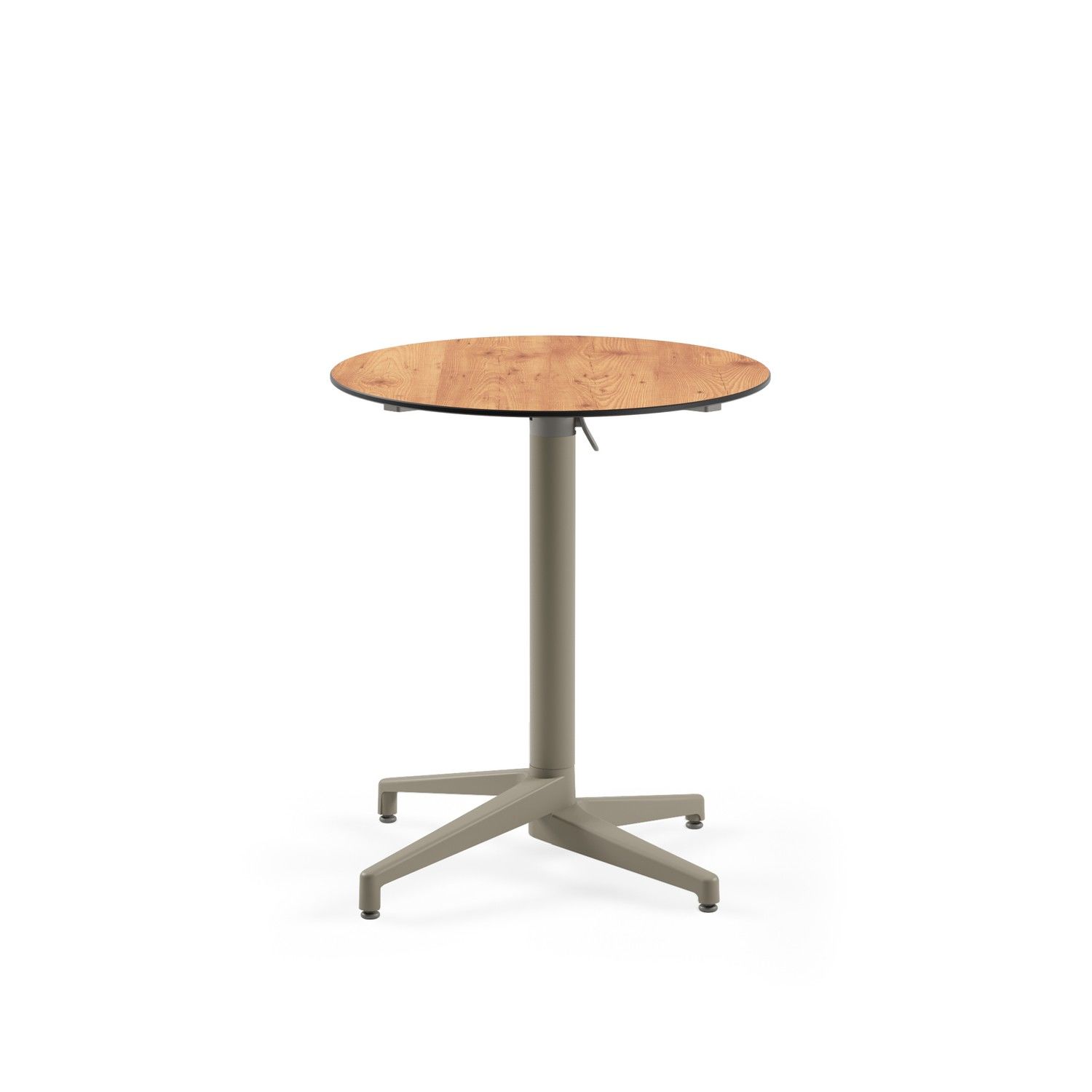 Compact Novecento Paslanmaz Katlanır Otel Bahçe Masası - 70 cm Yuvarlak Ahşap Laminat Üst Tabla - Vizon Renk Ayaklı - Dayanıklı ve Şık