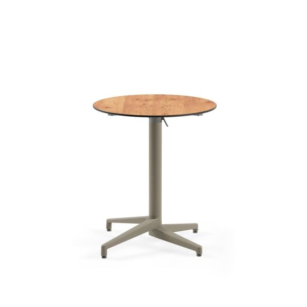 Compact Novecento Paslanmaz Katlanır Otel Bahçe Masası - 70 cm Yuvarlak Ahşap Laminat Üst Tabla - Vizon Renk Ayaklı - Dayanıklı ve Şık