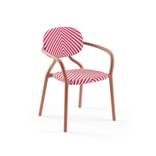 Terrakota Kırmızı Beyaz Fileli Kollu Açık Hava Sandalyesi