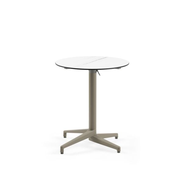 Compact Katlanır Paslanmaz Cafe Bahçe Masası Beyaz Mermer Desenli – Yuvarlak 70 cm Çap, Dış Mekan ve İç Mekan Kullanımı İçin Dayanıklı Masa