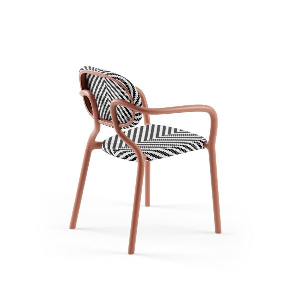 Terrakota Siyah Beyaz Fileli Kollu Dış Mekan Sandalyesi