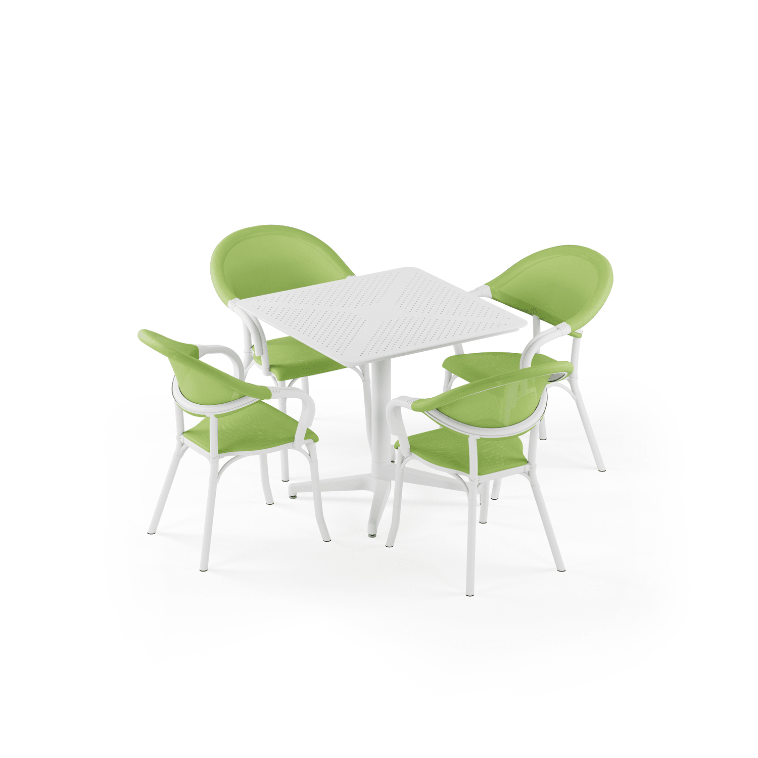 Beyaz Yeşil 4 Kişilik Katlanır Bahçe Masa Sandalye 80x80 cm