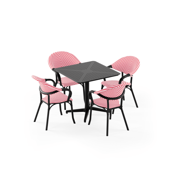 Siyah Kırmızı 4 Kişilik Katlanır Bahçe Masa Sandalye Takımı