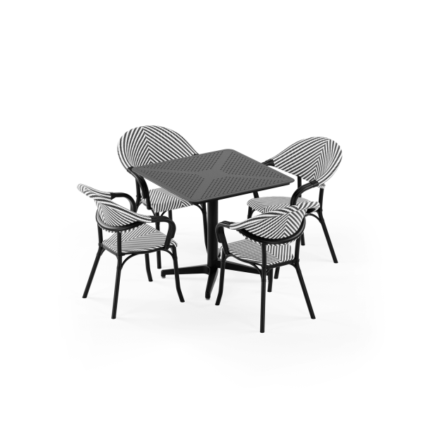 Siyah 4 Kişilik Katlanır Bahçe Masa Sandalye Takımı 80x80