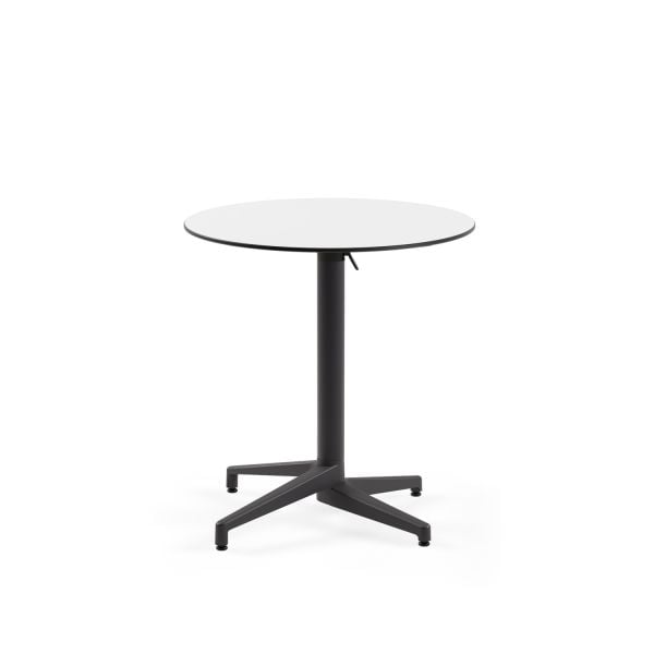 Compact Katlanır Paslanmaz Restoran Masası – 77 cm Yuvarlak Beyaz Laminat Masa Üstü, Antrasit Gri Ayaklı, Dış Mekan ve İç Mekan Kullanımı için Dayanıklı ve Şık Tasarım