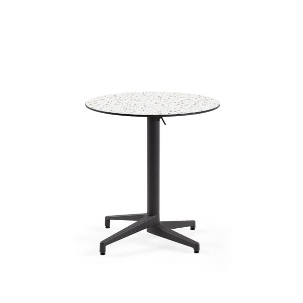 Compact Katlanır Paslanmaz Restoran ve Bahçe Masası | 77 cm Çap, Terrazzo Mermer Desenli Üst Tabla | Dayanıklı ve Kolay Temizlenebilir | İç ve Dış Mekan Kullanımı