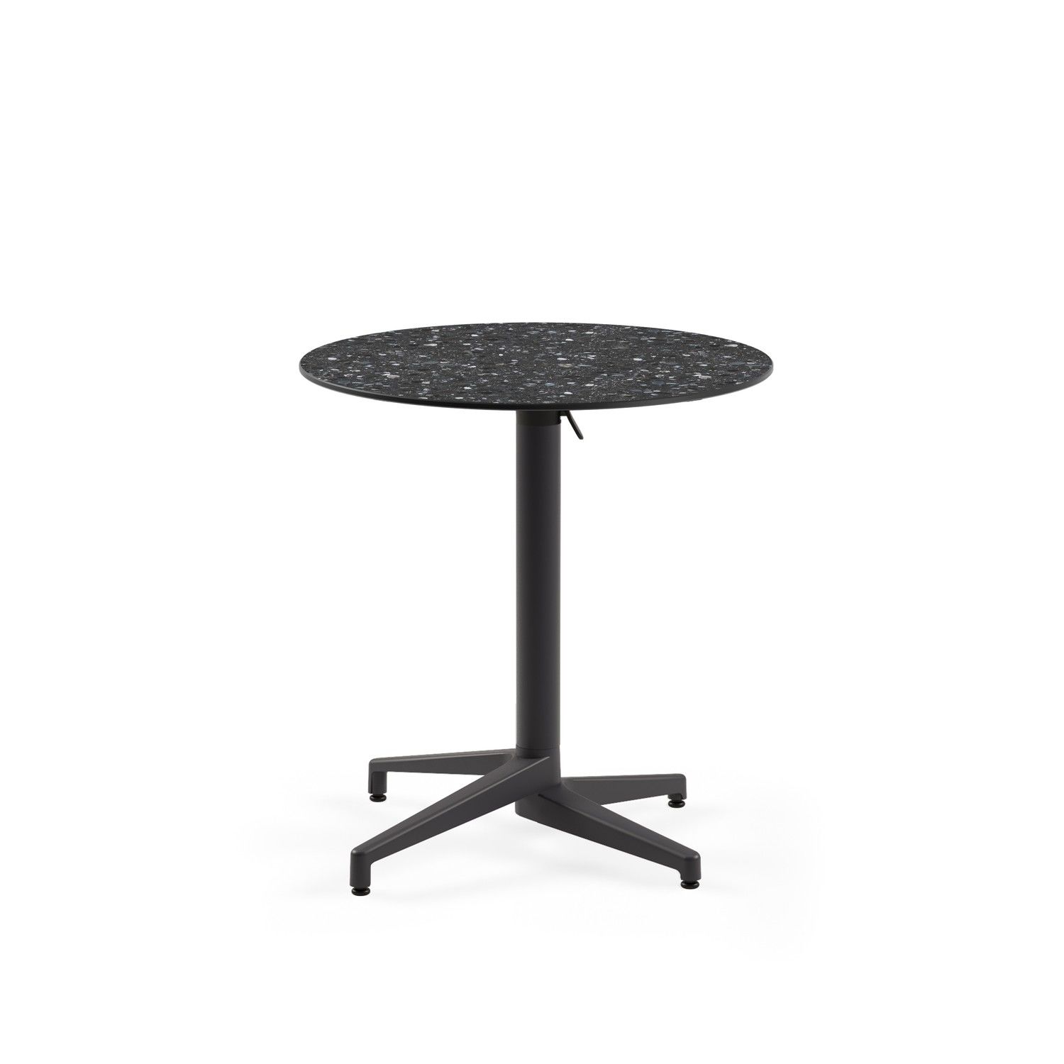Compact Katlanır Paslanmaz Otel Masası – 77 cm Yuvarlak Terrazzo Mermer Desenli, Antrasit Gri Ayaklı, Dış Mekan ve Bahçe Kullanımı için Dayanıklı Restoran ve Cafe Masası