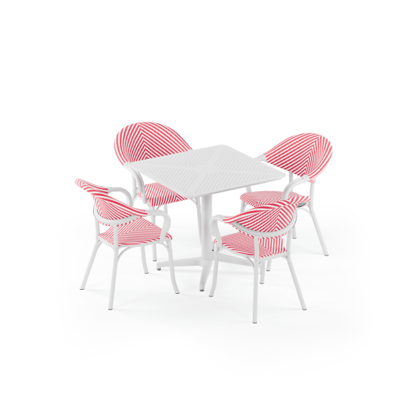 Beyaz Kırmızı 4 Kişilik Bahçe Masa Sandalye Seti 80x80