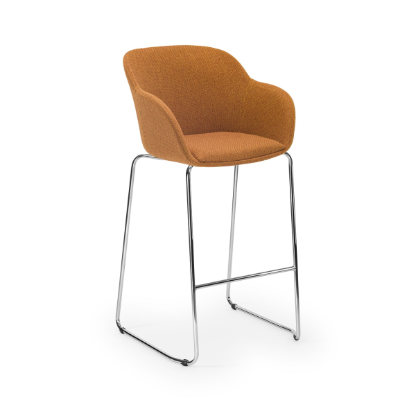 Rahat Turuncu Kumaş Metal Krom Ayaklı Ergonomik Bar Sandalyesi – Mutfak, Cafe, Restoran, Otel, Bar İçin