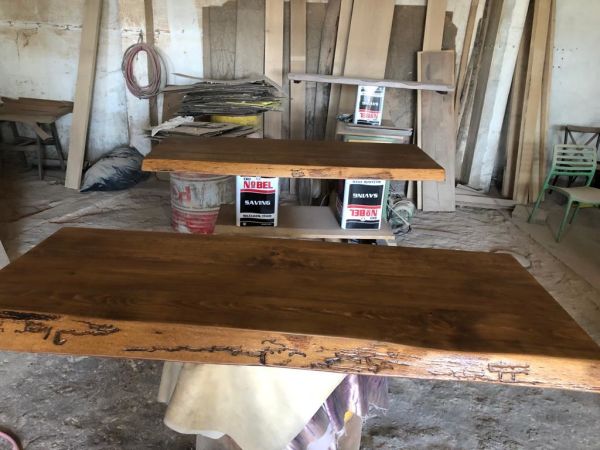 Ceviz Rengi Gürgen Ağacı Kütük Masa Üstü Tablası 170x70.cm