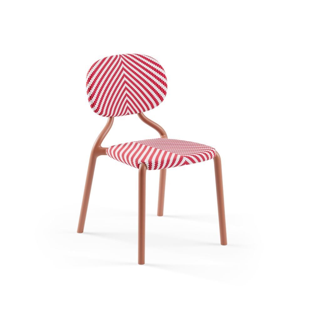 Terrakota Kırmızı Beyaz Fileli Bahçe Kafe Sandalyesi