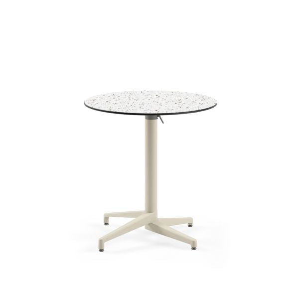 Paslanmaz Compact Katlanır Cafe Restoran Masası - Terrazzo Mermer Desenli, 77 cm Çap, Yerli Üretim, Dayanıklı Bahçe ve Dış Mekan Masası