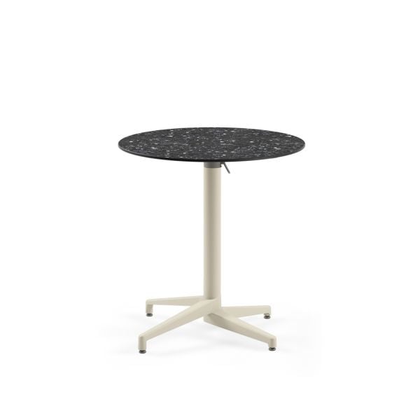Paslanmaz Compact Katlanır Yuvarlak Masa - Terrazzo Mermer Desenli, 77 cm, İç ve Dış Mekan