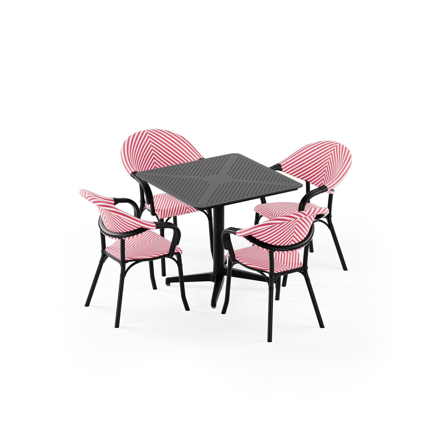 Siyah Kırmızı 4 Kişilik Bahçe Masa Sandalye Takımı 80x80